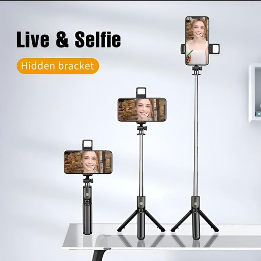 R1s Bluetooth Selfie Stick Tripod with Remote | 360° Foldable Phone & Action Camera Stand with LED Light