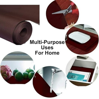Anti-Slip Fridge & Shelf Mat | Waterproof Washable Liner for Kitchen Drawers Cabinets | Brown